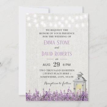 vintage white lantern lavender floral wedding invitation