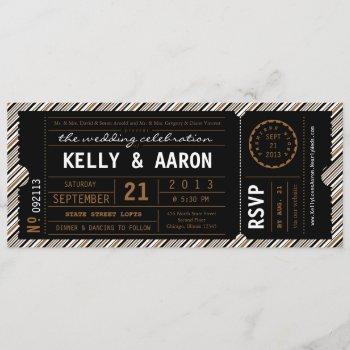vip ticket wedding invitation in black and brown