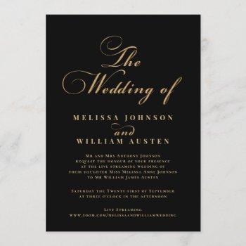 virtual modern black gold typography wedding invitation