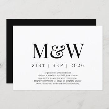 virtual modern black white monogram wedding invitation