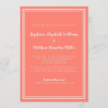 Small Virtual Online Wedding Coral Modern Minimalist Front View