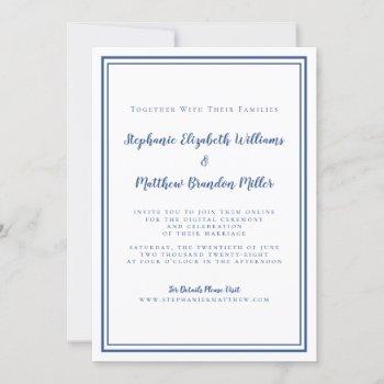 virtual wedding blue & white minimalist online invitation