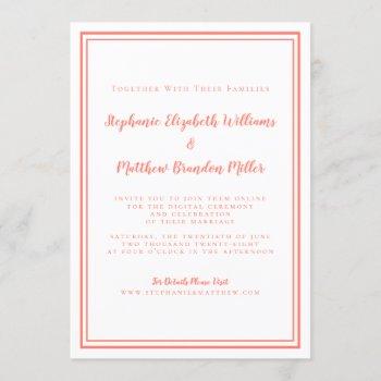 virtual wedding coral & white minimalist online invitation