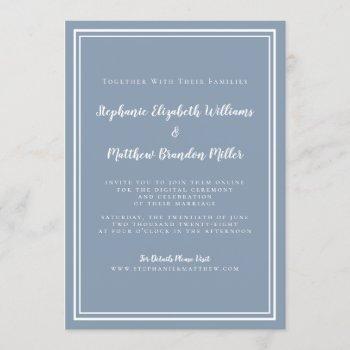 virtual wedding dusty blue minimalist livestream invitation