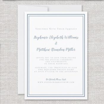 Small Virtual Wedding Dusty Blue Minimalist Online Front View