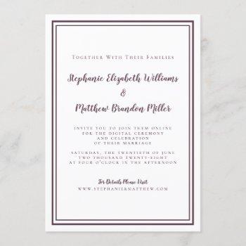 virtual wedding purple & white minimalist online invitation
