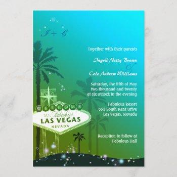viva las vegas cyan blue wedding invitation