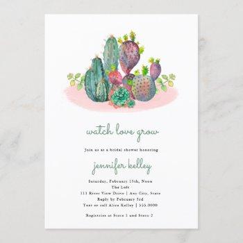 watch love grow, succulents + cactus bridal shower invitation