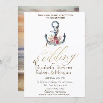 watercolor anchor flowers nautical wedding   invitation