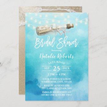 watercolor beach love message bottle bridal shower invitation