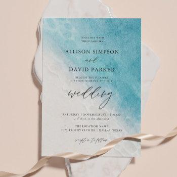 watercolor beach ocean costal wedding invitation