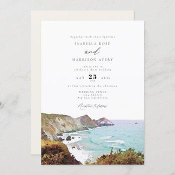 watercolor big sur california coast wedding invitation