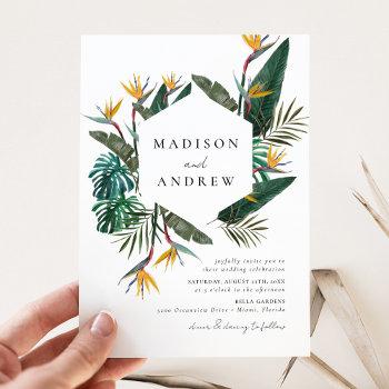 watercolor bird of paradise wedding invitation