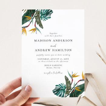 watercolor bird of paradise wedding invitation