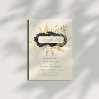 watercolor black gold roses save the date 