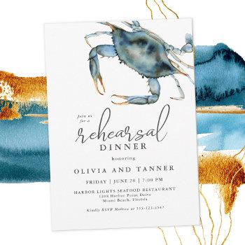 Small Watercolor Blue Crab Seafood Rehearsal Dinner Front View