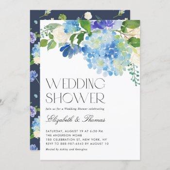 watercolor blue hydrangea floral wedding shower invitation