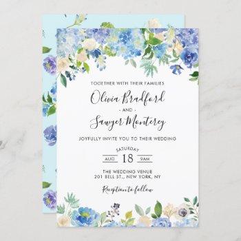 watercolor blue hydrangeas floral wedding ii invitation