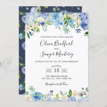 Small Watercolor Blue Hydrangeas Floral Wedding Front View