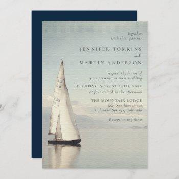 watercolor boat nautical lake wedding invitations