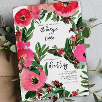 watercolor botanicals pink anemone floral wedding invitation
