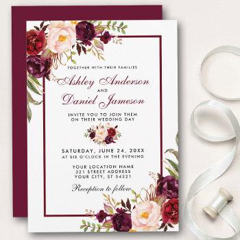 Small Watercolor Burgundy Floral Wedding Front View