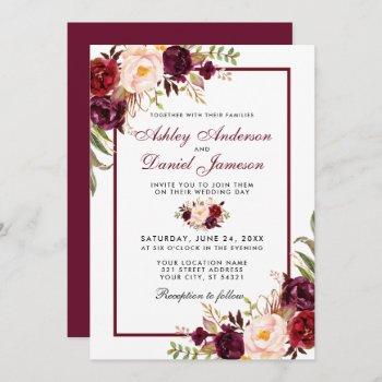 watercolor burgundy floral wedding invitation