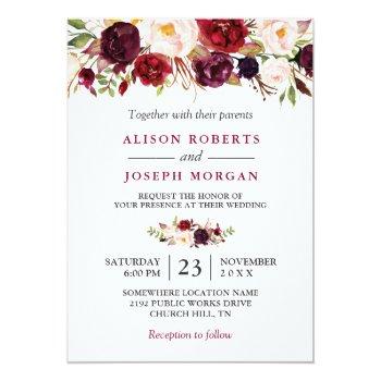 Small Watercolor Burgundy Red Floral Rustic Boho Wedding Front View