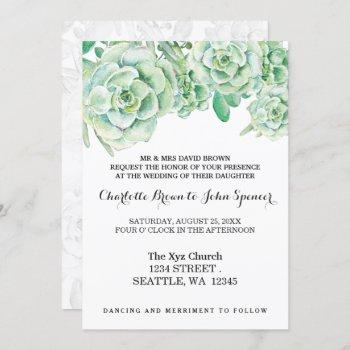 Small Watercolor Celadon Succulent Wedding Front View