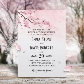 watercolor cherry blossom pink floral wedding invitation