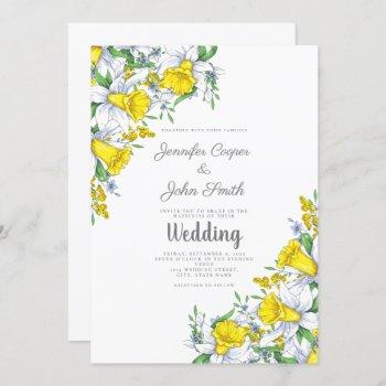 watercolor daffodil floral wedding  invitation
