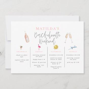 watercolor drinks bachelorette weekend itinerary invitation