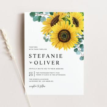 watercolor eucalyptus and sunflowers wedding invitation