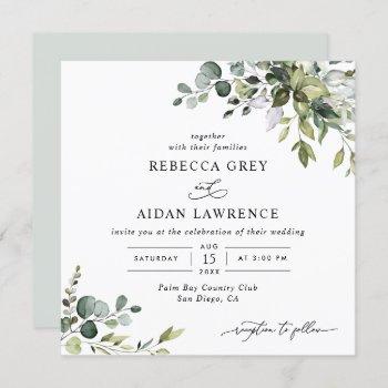 watercolor eucalyptus greenery wedding square invitation