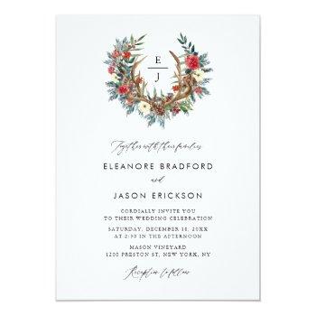 Small Watercolor Floral Antler Wreath Monogram Wedding Front View