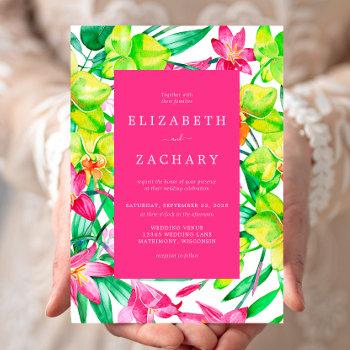 watercolor floral bold pink wedding invitation