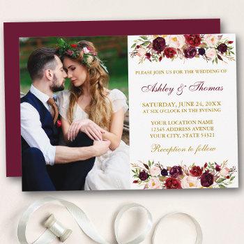 Small Watercolor Floral Burgundy Gold Photo Wedding Front View