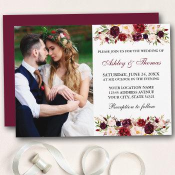 Small Watercolor Floral Burgundy Photo Wedding Front View