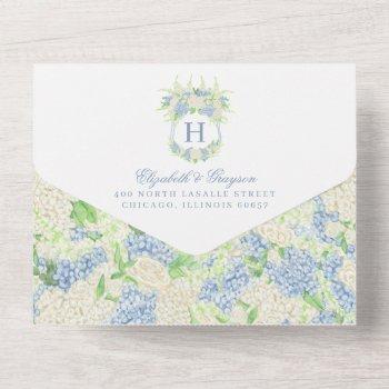 watercolor floral garden party crest wedding all in one invitation
