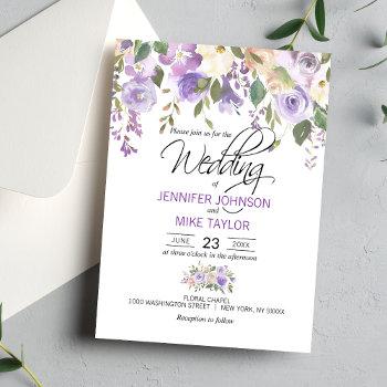 watercolor floral lavender purple lilac wedding invitation