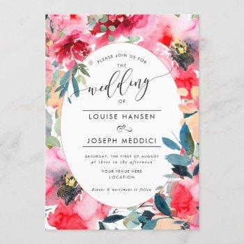 watercolor flowers summer roses, red ombre wedding invitation