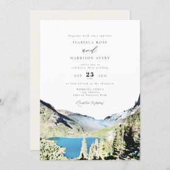 watercolor glacier national park outdoor wedding invitation