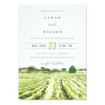 Small Watercolor Green Winery Vineyard Wedding Invite Front View