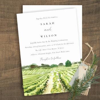 watercolor green winery vineyard wedding invite