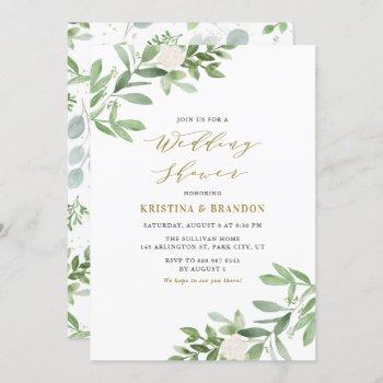 watercolor greenery and flowers wedding shower invitation