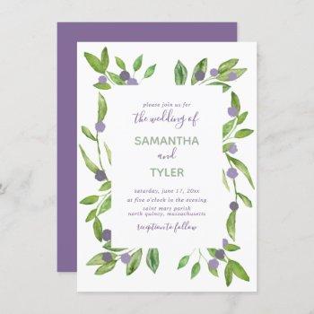 Small Watercolor Greenery With Purple Accents Wedding Front View