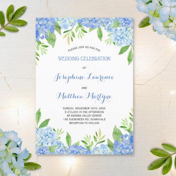 watercolor hydrangea blue floral wedding invitation