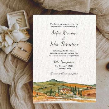 watercolor italy , tuscany skyline wedding invitation
