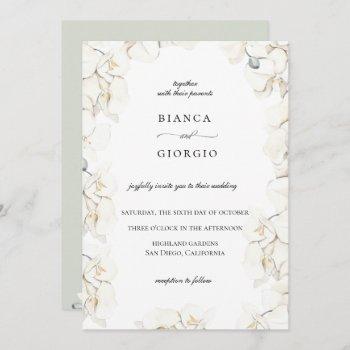 watercolor ivory orchid frame wedding invitation