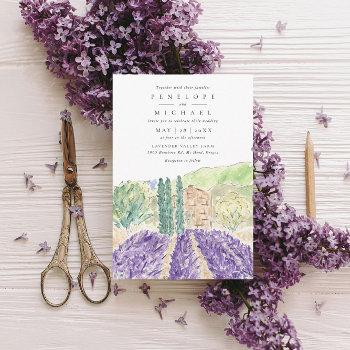 watercolor lavender fields wedding invitation